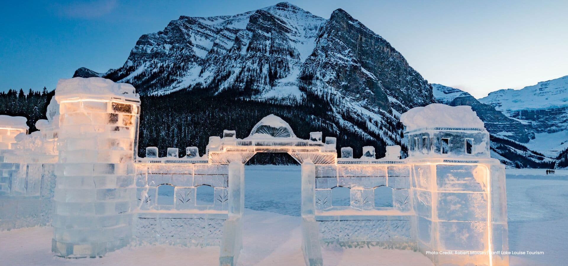 Ice castle on Lake Louise. Photo courtesy of BLLT. Ice castle on Lake Louise. Photo courtesy of BLLT.
