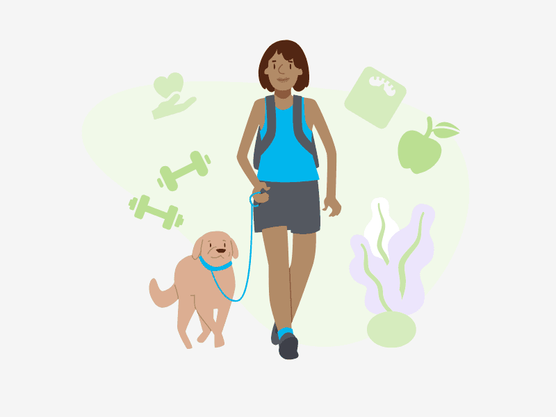 Mental Health graphic, woman with a dog. Mental Health graphic, woman with a dog.